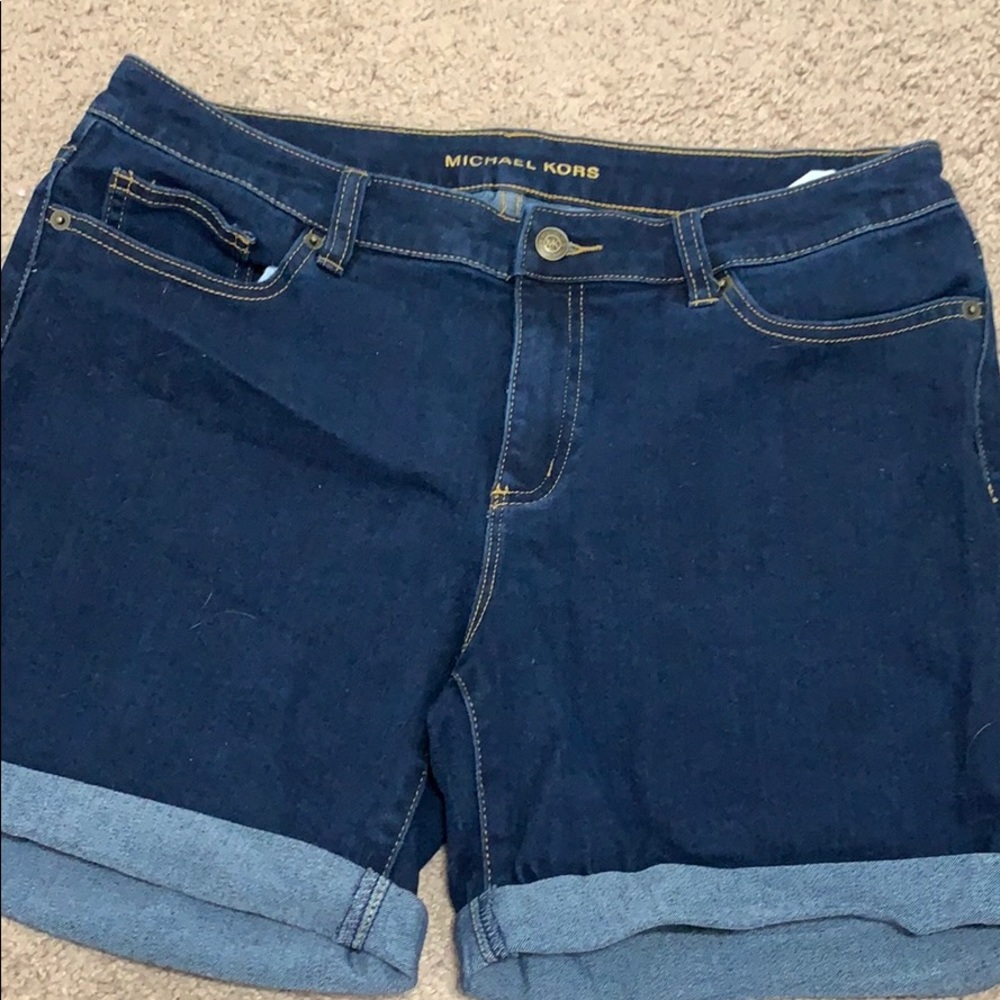 Denim shorts.